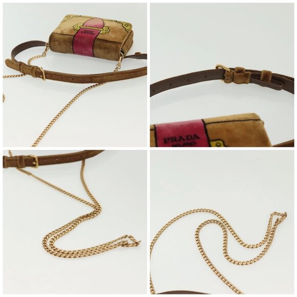 PRADA Chain Kaye Shoulder Bag Velor Beige Gold Auth 141360 - Picture 16 of 16